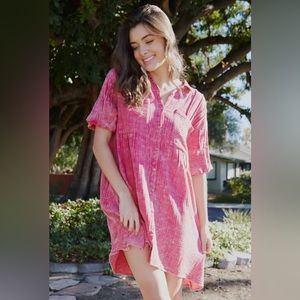 PINK  Washed Gauze Shirt Mini Dress size Xl NWOT.